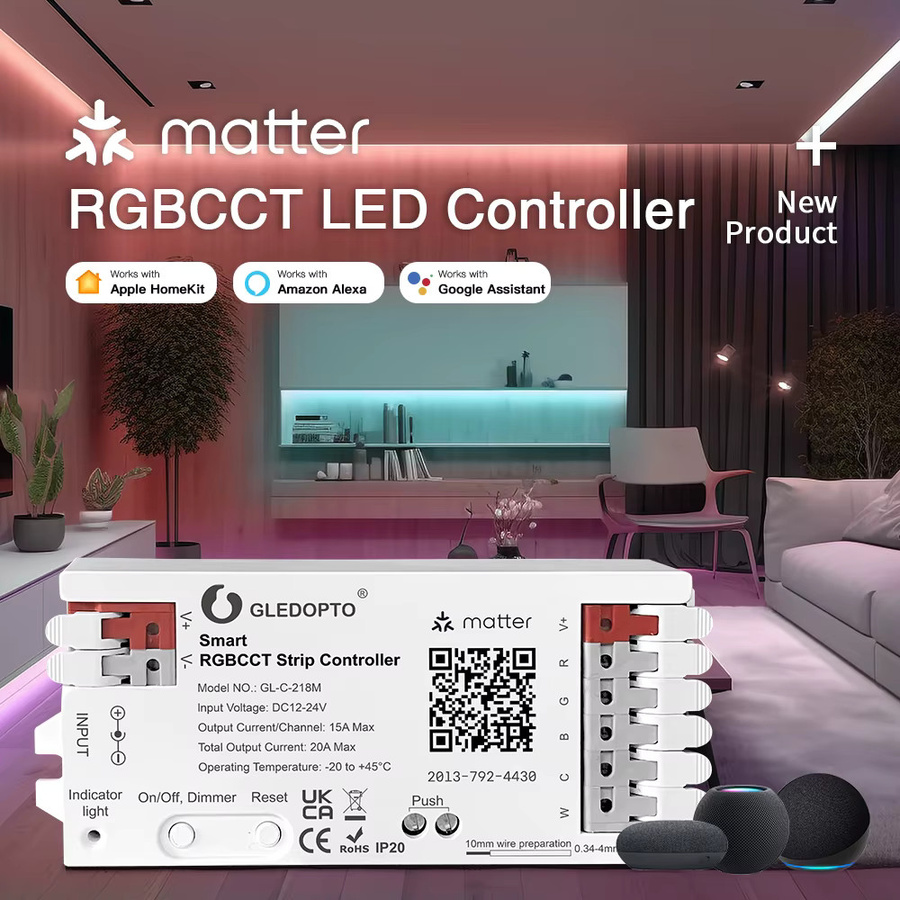 5Matter WLED WiFi 5in1 LED Controller für Tuya Smart, Alexa und Google Home, RGBW CCT Dimmer für DC12V-24V LED Streifen, Weiß - Bild 1