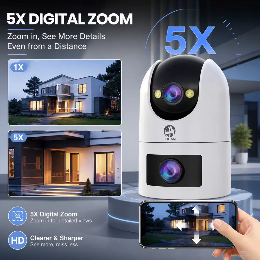 Jooan 4K 8MP Dual-Objektiv IP-Kamera mit Dual-Bildschirm, WLAN Außenkamera mit PTZ, Auto-Tracking und Audio-Video Funktion, Weiß - Bild 3