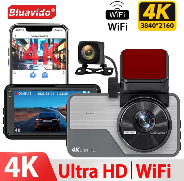 Bluavido 4K Ultra HD Dual Dash Cam in Silber mit 3,0 Zoll IPS-Bildschirm, WiFi-App-Steuerung, 170 Grad Weitwinkel, Nachtsicht und Parkmodus - Bild 1