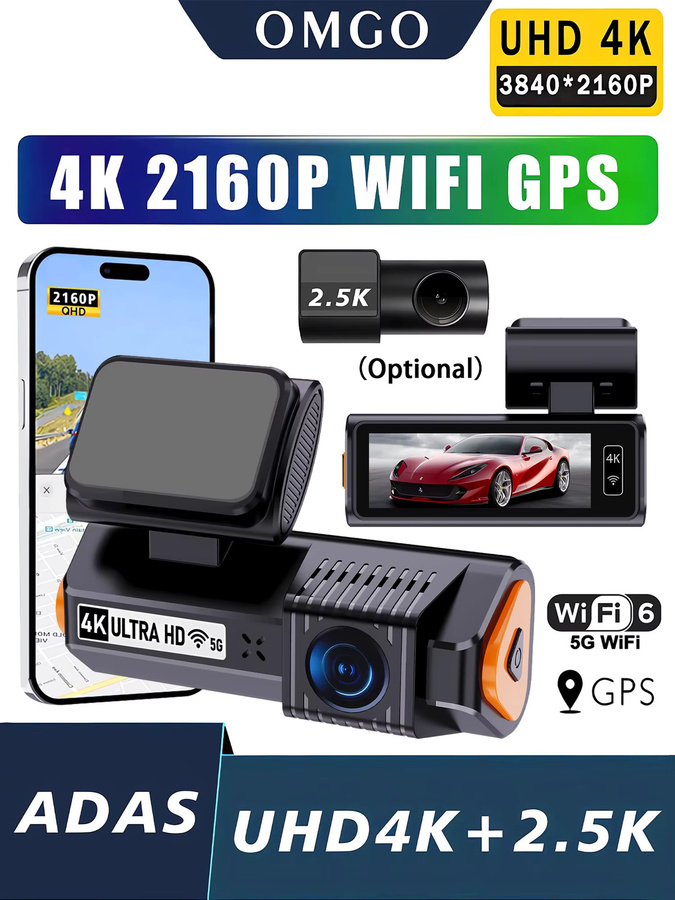 OMGO Dashcam mit 4K+2.5K Auflösung, ADAS, GPS und 5G WiFi in Schwarz - Bild 6