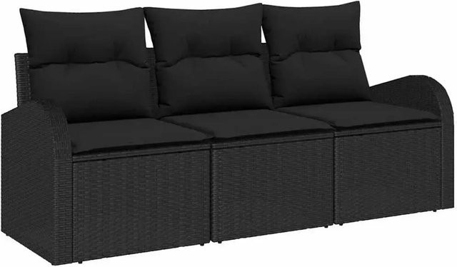 vidaXL Garten-Sofa-Set aus Poly Rattan in Schwarz mit Kissen, 3-teilig - Bild 1
