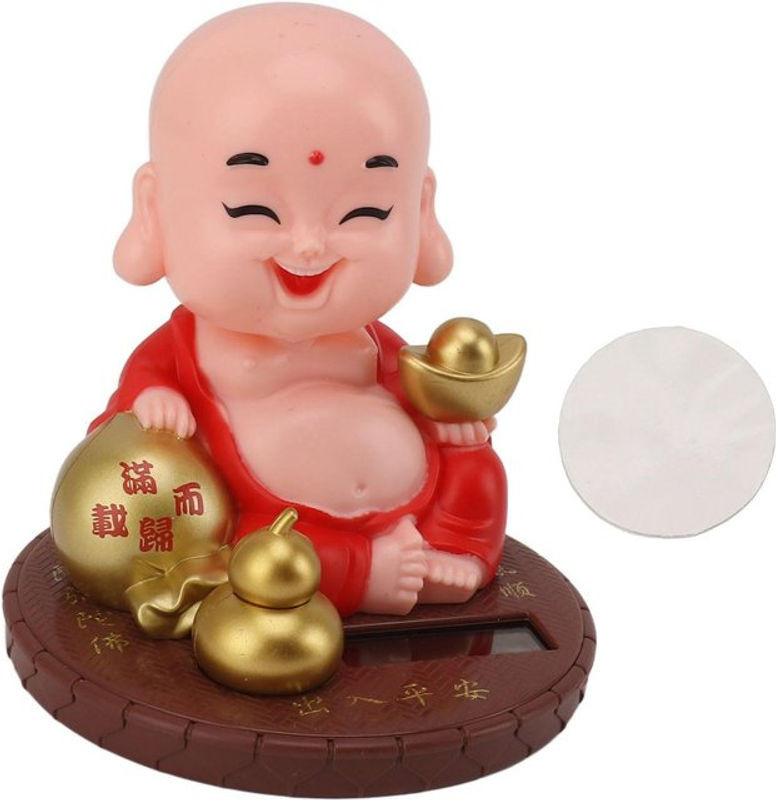 TOMTOP JMS Kleine Mönch Figur mit Solarbetriebenem Wackelkopfeffekt, Mehrfarbiges Ornament aus Kunstharz für Büro, Fenster oder Auto - Bild 1
