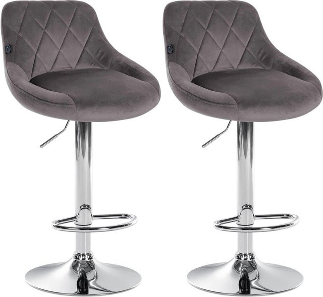 DELUKE 2er Set Barhocker FALON aus Samt in Grau mit silbernem Gestell, drehbar und mit Lehne, B/T/H: 46 x 49 x 83 cm - Bild 1