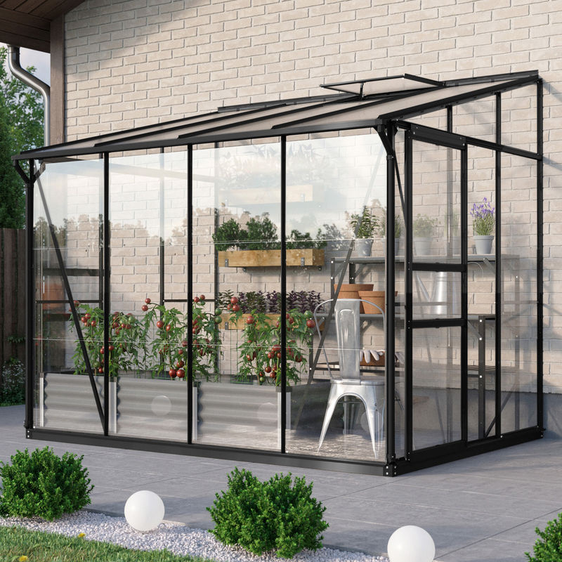 Vitavia Anlehn-Gewächshaus Osiris 5200 in Schwarz mit Pultdach, 5,2 m², Aluminiumrahmen, Einscheiben-Sicherheitsglas und Polycarbonat - Bild 3