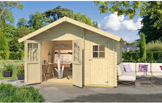 Weka Holz-Gartenhaus Brixen mit Satteldach in Braun, Blockbohlenbauweise, B: 370 cm, T: 250 cm - Bild 1