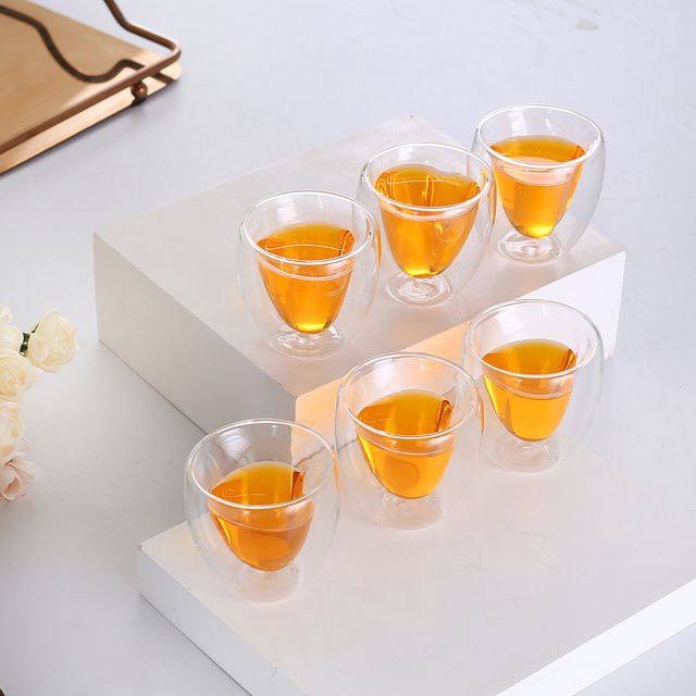 6er-Set herzförmige doppelwandige Espressotassen aus klarem Glas, 82 ml (2,8 oz) isolierte Kaffeetassen und Teetassen, transparent - Bild 1