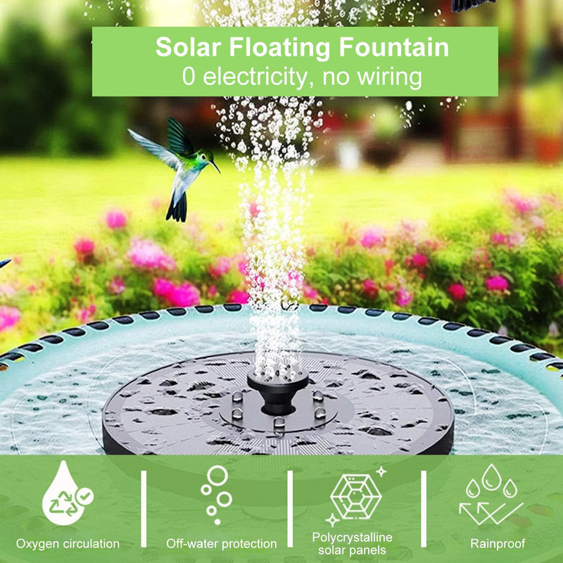TOMTOP JMS Solar-Brunnen für Außenpools und Vogelbäder, schwimmender Terrassenbrunnen mit polykristallinem Solarpanel, Schwarz, Durchmesser: 13 cm - Bild 4
