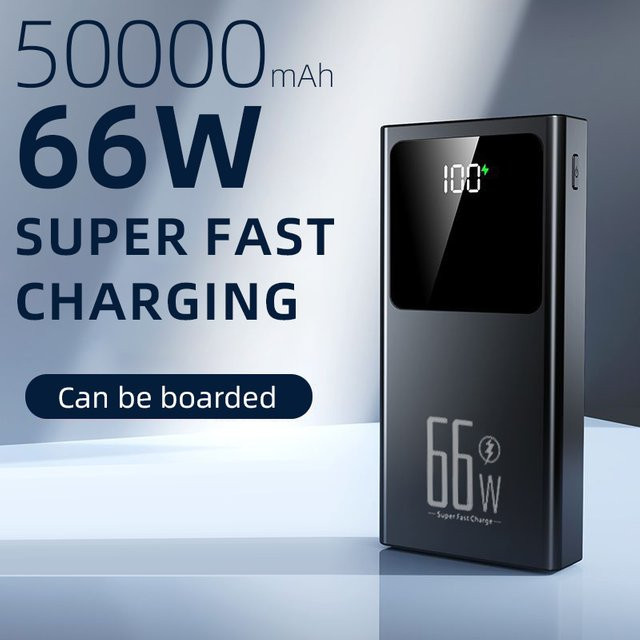 Powerbank mit 50000 mAh Kapazität und 66 W Schnellladefunktion in Weiß mit LED-Leistungsanzeige und Taschenlampe - Bild 1