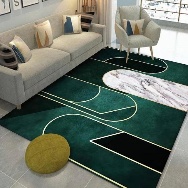 Karpetti Wohnzimmerteppich Modern Geometrisch in Grün und Gold, Waschbarer Flauschiger Bereichsteppich für Schlafzimmer und Wohnzimmer, B/T: 120 x 80 cm - Bild 1
