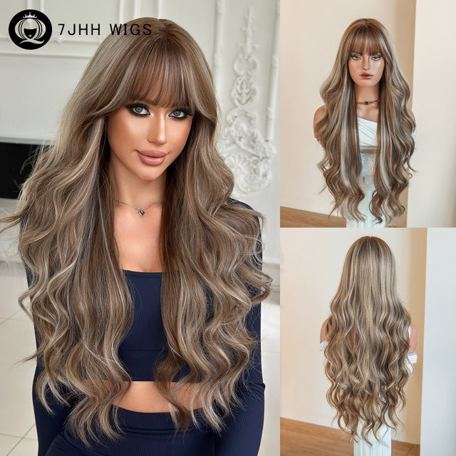 7JHH WIGS Perücke, Lange Wasserwellen, Braun Ombre Beige, Damen - Bild 1