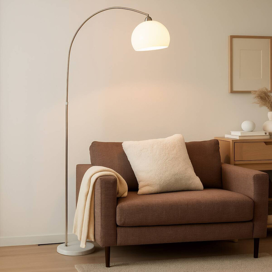 Pocoline Stehlampe Arco in Weiß und Nickel mit Marmorfuß, Höhe: 208 cm, E27 Fassung - Bild 2