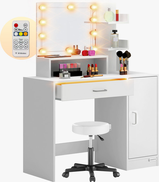 Schminktisch CASARIA Jocelyn in Weiß mit LED-Spiegel und Rollhocker, B/T/H: 140 x 90 x 40 cm - Bild 1