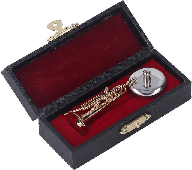 Miniatur-Trompete aus Messing mit Ständerkoffer in Schwarz und Gold von Igeteck - Bild 1