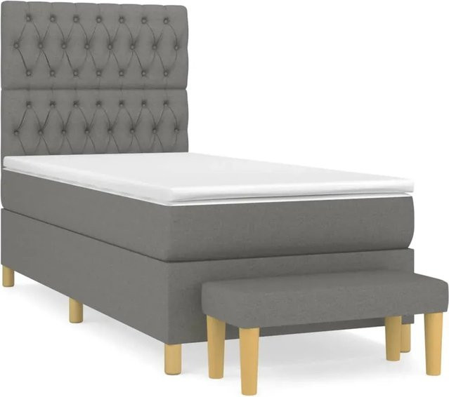 vidaXL Boxspringbett mit Matratze Hybrid-Design in Dunkelgrau und Weiß, B/T/H: 90 x 200 cm - Bild 1