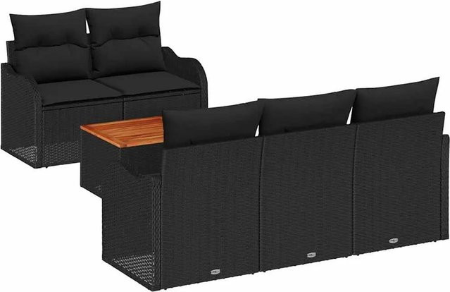 vidaXL Garten-Sofa-Set 6-teilig aus Polyrattan in Schwarz mit Lounge-Sesseln, 3-Sitzer-Sofa, Couchtisch und Polsterkissen für Garten, Balkon oder Terrasse - Bild 1