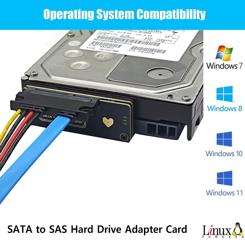 T.F.SKYWINDINTL SATA3.0 zu SAS Festplattenadapterkarte 6 Gbit/s, 22-poliger SATA-Stecker auf 29-polige SAS-Buchse, Erweiterungskarte für 2,5 und 3,5 Zoll Festplatten, Schwarz - Bild 5