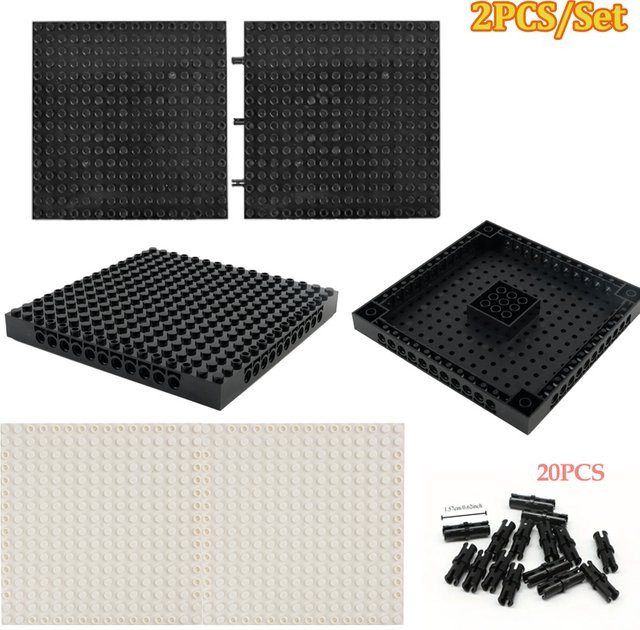 2er-Set wishiot Grundplatten für Technologie Bausteine in Schwarz mit 16 x 16 Löchern und 20 Pins - Bild 1
