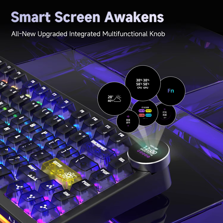 Ajazz AK820 V2 PRO Mechanische Tastatur mit Bildschirm, Dreifach-Modus, Dual 8K und RGB in Multicolour - Bild 2