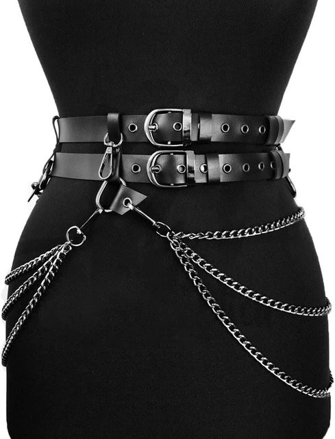YIRAN Gürtel mit Kette, Leder, Damen, 97,5 cm, grau - Bild 1