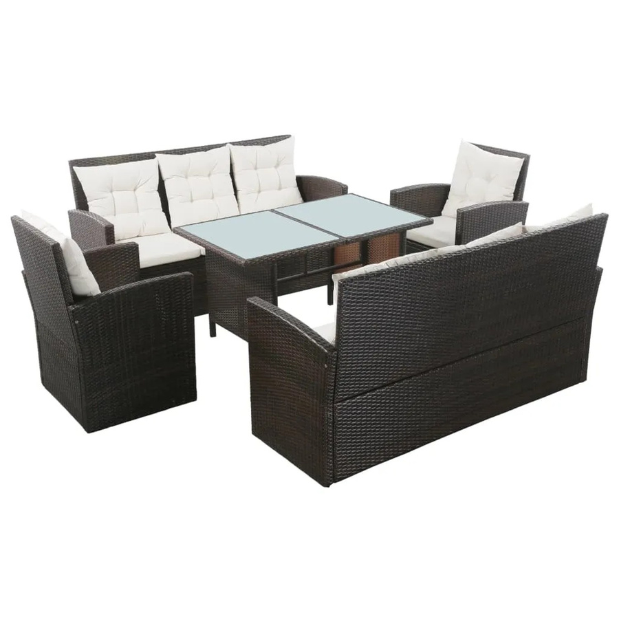 vidaXL 5-tlg Garten-Lounge-Set aus Poly Rattan in Braun mit Auflagen und Glastisch im L-Shape Design - Bild 2