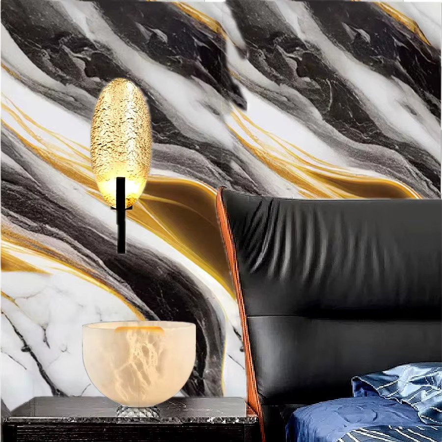 Selbstklebende PVC-Tapete mit abstraktem Schwarz-Gold-Marmor Muster, wasserfest und ölbeständig - Bild 3