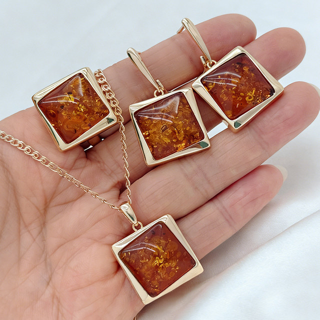 Kinel Schmuckset, 585 Gold, Roségold, Zirkonia, Bernstein, Damen - Bild 1