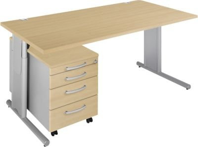 Schäfer Shop Select Büromöbel-Set COMBITEC mit höhenverstellbarem Schreibtisch und Rollcontainer, Farbe Ahorn/weißalu, Breite: 160 cm, Höhe: 80 cm - Bild 1
