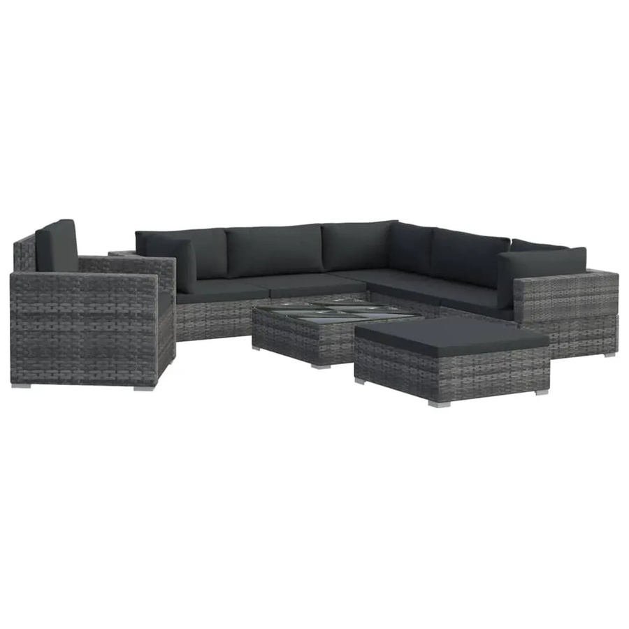 vidaXL 8-teiliges Garten-Lounge-Set aus Poly-Rattan mit Kissen in Grau - Bild 2