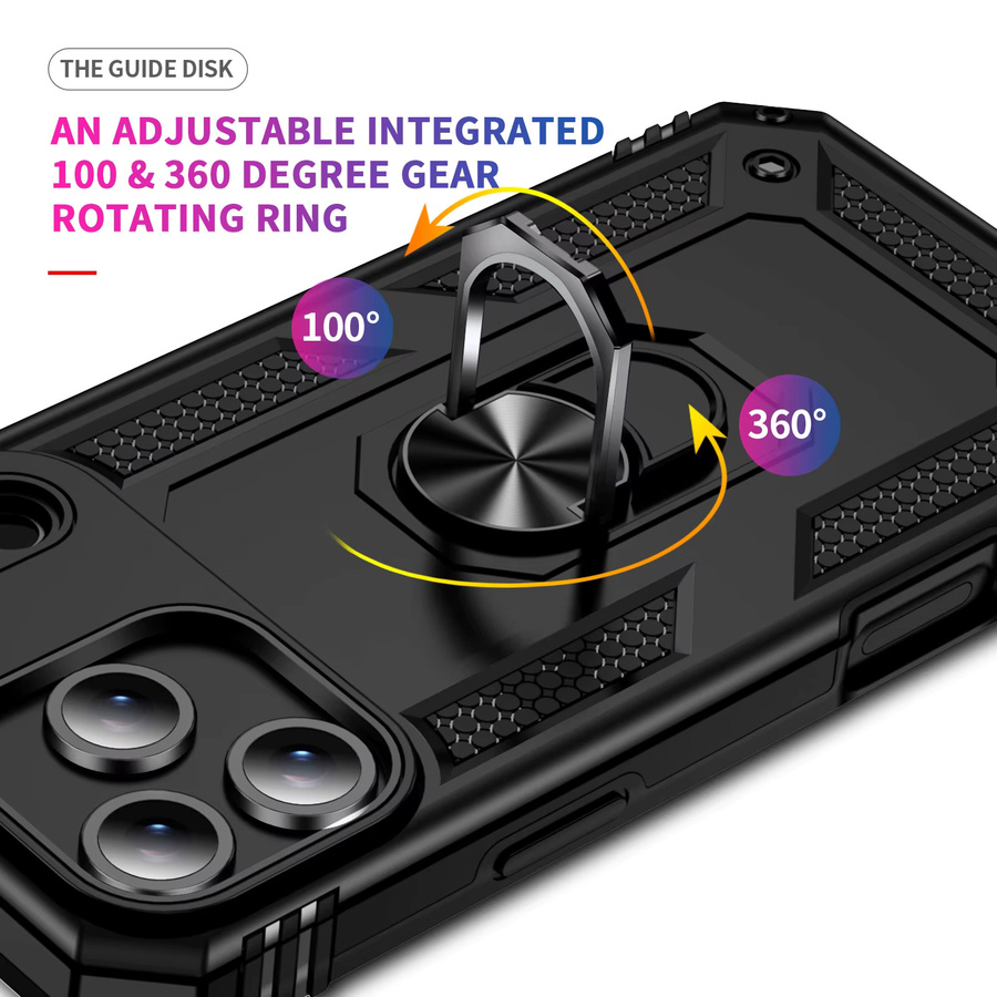 Stoßfeste faltbare Rüstungshülle mit Ständerhalter und Ringabdeckung für iPhone 17 Pro Max, iPhone 17 Pro und iPhone 17 Air in Schwarz von CYYWN - Bild 3
