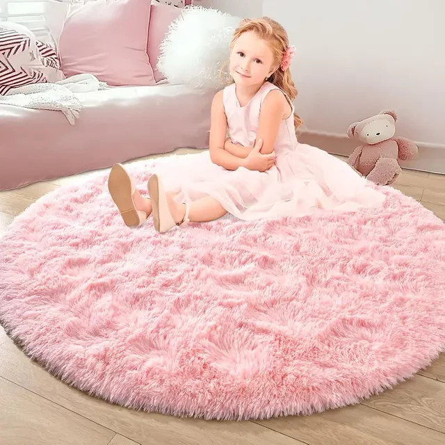 VIKAMA Herz-Plüschteppich in Rosa, pflegeleichter Kunstfell-Teppich für Schlafzimmer und Dekoration - Bild 1