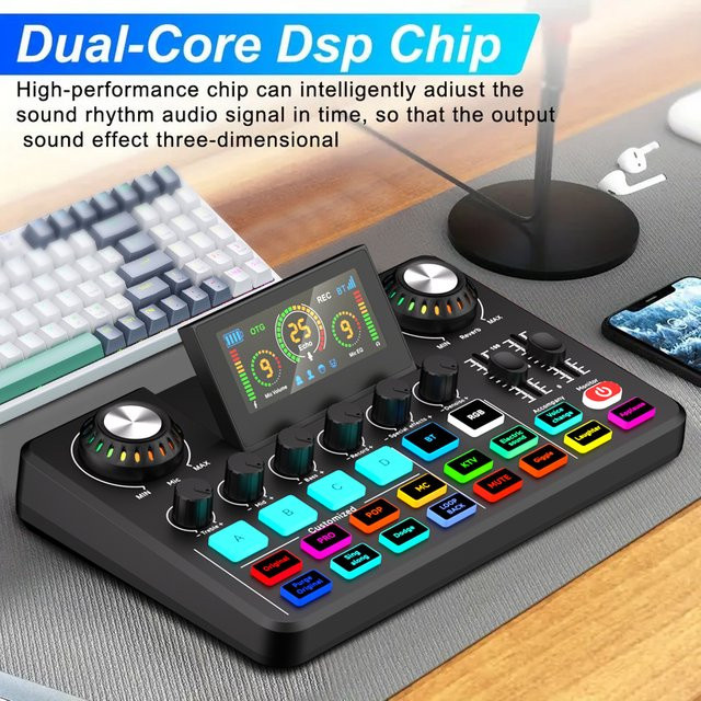 NXG Professionelle 4-Kanal Audio-Mixer-Soundkarte mit OTG und DSP in Schwarz für Live-Streaming und KTV - Bild 1
