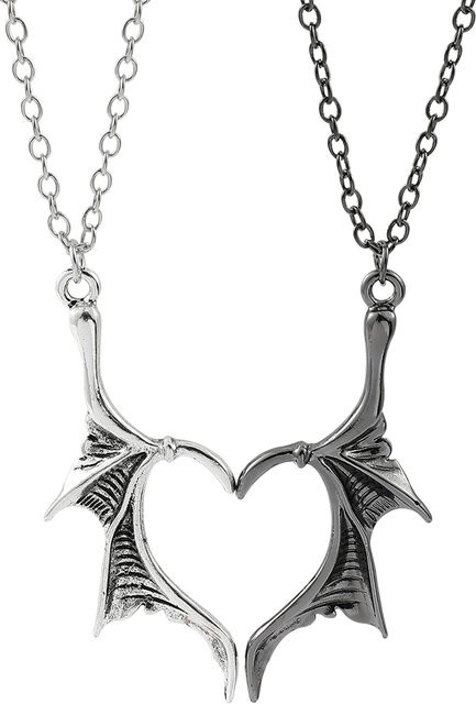 Halskette Gotisches Split-Flügel-Herz, Silber, Unisex - Bild 1