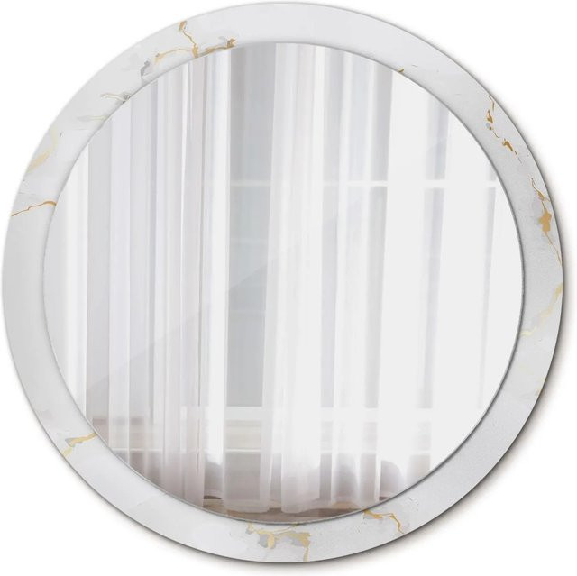 Tulup Runder Dekorationsspiegel mit weißem Marmor-Design, Durchmesser: 100 cm - Bild 1