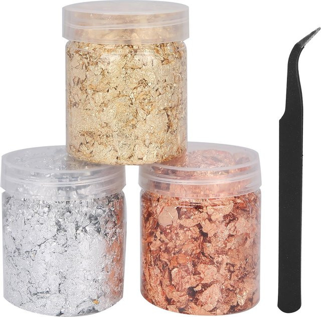 Koogeelife Blattgold Flocken Glitzer Nagel Folie, beige, 3 Stück - Bild 1