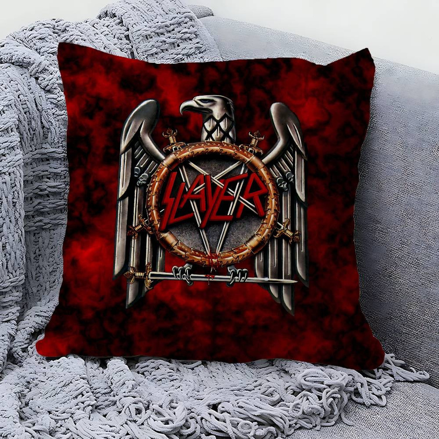 S-Slayer Heavy Metal Band Kissenbezug aus Peach Skin für Sofa und Wohnzimmer, B/H: 18 x 18 cm - Bild 1