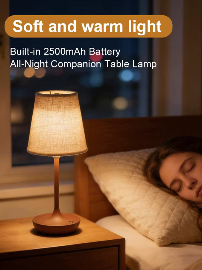 Dimmbare LED-Tischlampe von ggbingo mit Stofflampenschirm in Beige, USB-aufladbar und Touch-Bedienung für das Schlafzimmer - Bild 5