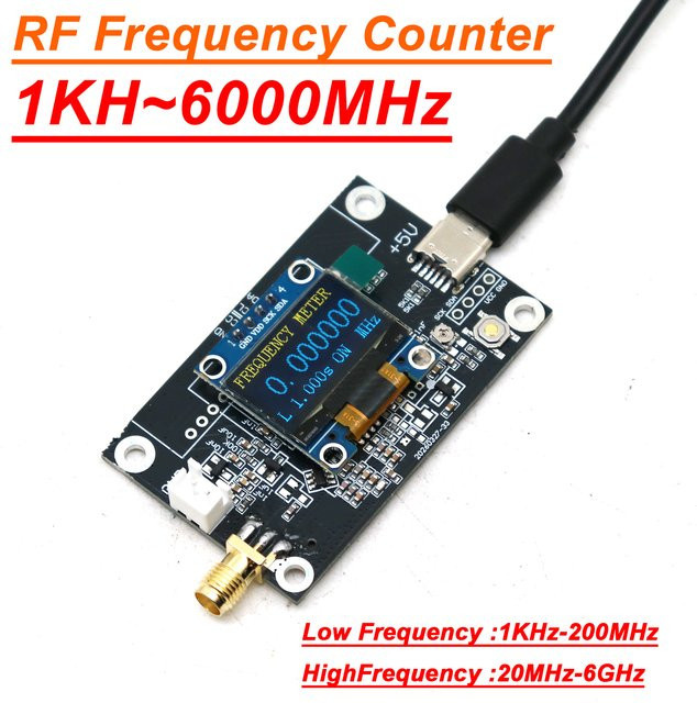 Dykbcells RF-Frequenzzähler mit OLED-Display und USB-Anschluss, Frequenzbereich 1 kHz bis 6000 MHz, Farbe: Schwarz - Bild 1