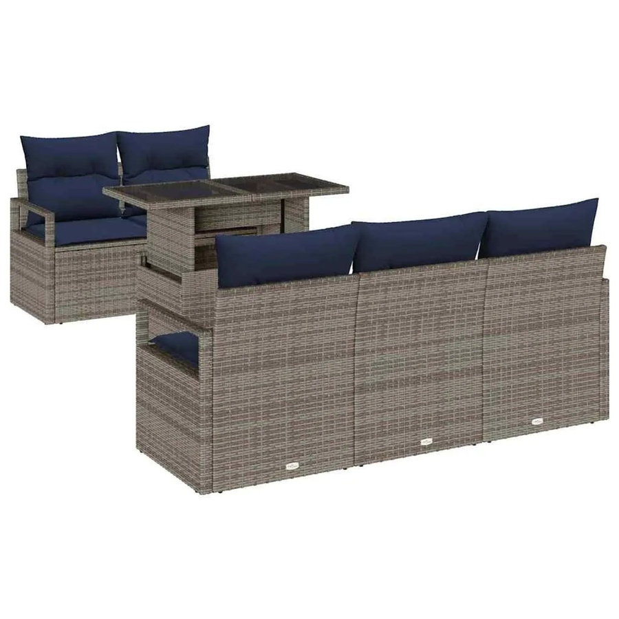 vidaXL Gartensofa-Set aus Poly-Rattan in Grau mit 6-teiligem Zubehör, Kissen und integriertem Speicher aus pulverbeschichtetem Stahl - Bild 2