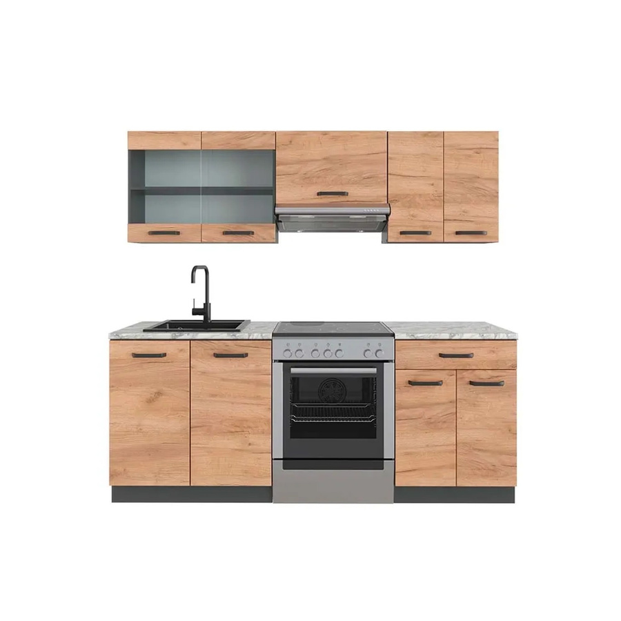 Vicco R-Line Küchenzeile Goldkraft Eiche Anthrazit mit Marmor-Optik Breite: 200 cm - Bild 2