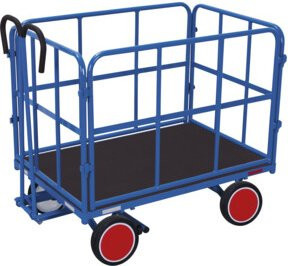 VARIOfit Handpritschenwagen mit 4 Rohrgitterwänden und Vollgummibereifung in Blau, B/T: 114 x 74 cm, Traglast 700 kg - Bild 1