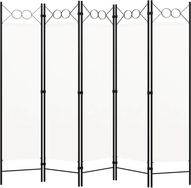 vidaXL 5-teiliger Raumteiler Weiß aus Eisen und Polyester, B: 200 cm, H: 180 cm - Bild 1