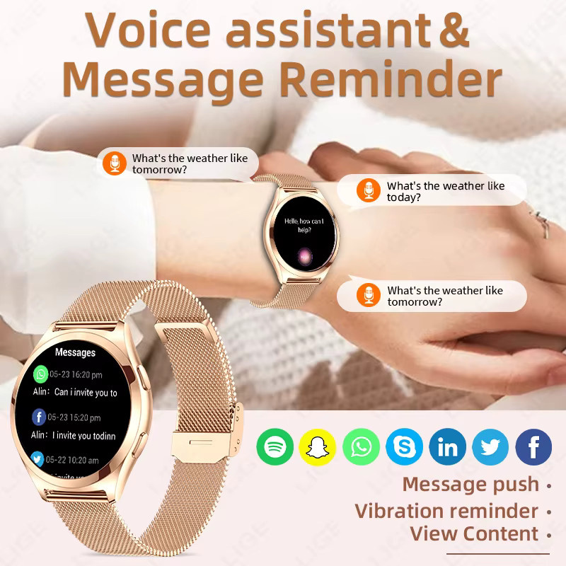 LIGE Smartwatch, 1,27 Zoll AMOLED, Damen, Schwarz, Roségold, Milanaise - Bild 3