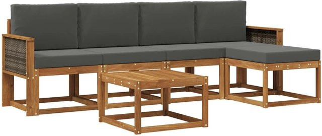 vidaXL Outdoor-Sofagarnitur aus Akazienholz mit 6 Teilen in L-Form, Braun und Anthrazit - Bild 1