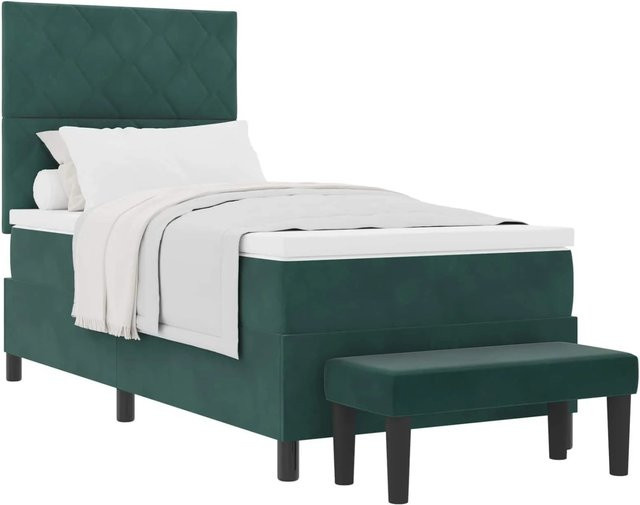 vidaXL Boxspringbett mit Matratze aus Samt in Grün, B/T/H: 90 x 190 x 128 cm - Bild 1