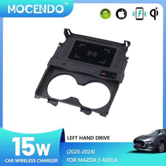 MOCENDO Drahtloses Auto-Ladegerät und Handyhalterung für Mazda 3 Axela 2020-2024 LHD, Schwarz - Bild 1