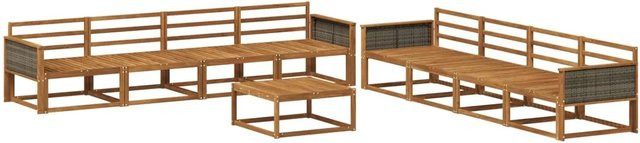 vidaXL Outdoor-Sofagarnitur aus Massivholz Akazie in Braun, 9-teiliges L-Shape Set mit Tisch und Polstern - Bild 1