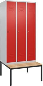 C+P Spind Classic PLUS Garderobenschrank mit Sitzbank, 3 Abteile, B/T/H: 212,0 x 90,0 x 81,5 cm, Zylinderschloss, 4 Garderobenhaken, mittige Trennwand, Buche-Hartholz - Bild 1
