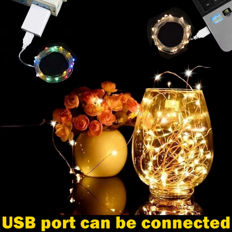 Acosh neon USB LED Lichterkette aus Kupferdraht in Silber für Weihnachten, Hochzeit und Party, wasserdicht - Bild 4