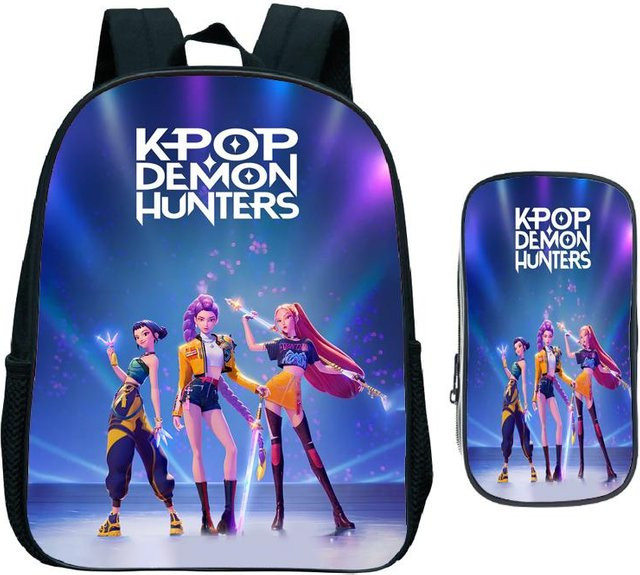 Huntrix Kinder Rucksack Set mit Federtasche Dämonenjäger Motiv für Mädchen und Jungen, Mehrfarbig - Bild 1