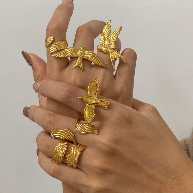 LATS Ringe Edelstahl, Gold, Unisex, Fliegender Vogel - Bild 1